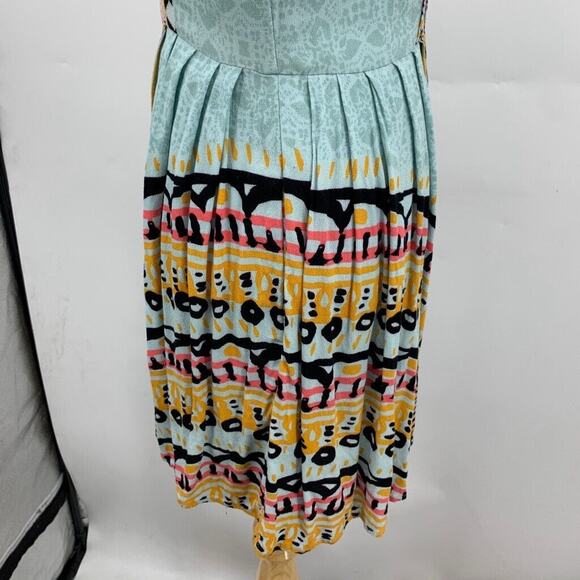Free People Dress Womens 4 Multi Pleated Tegan Border Keyhole Bohemian Mini - Picture 6 of 16